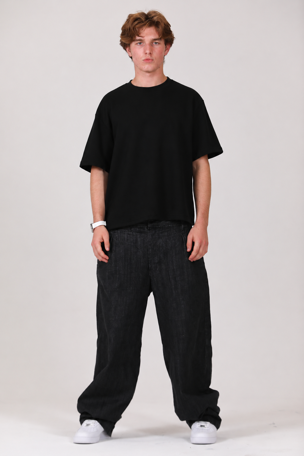 SCRIPT WAFFLE T-SHIRT BLACK