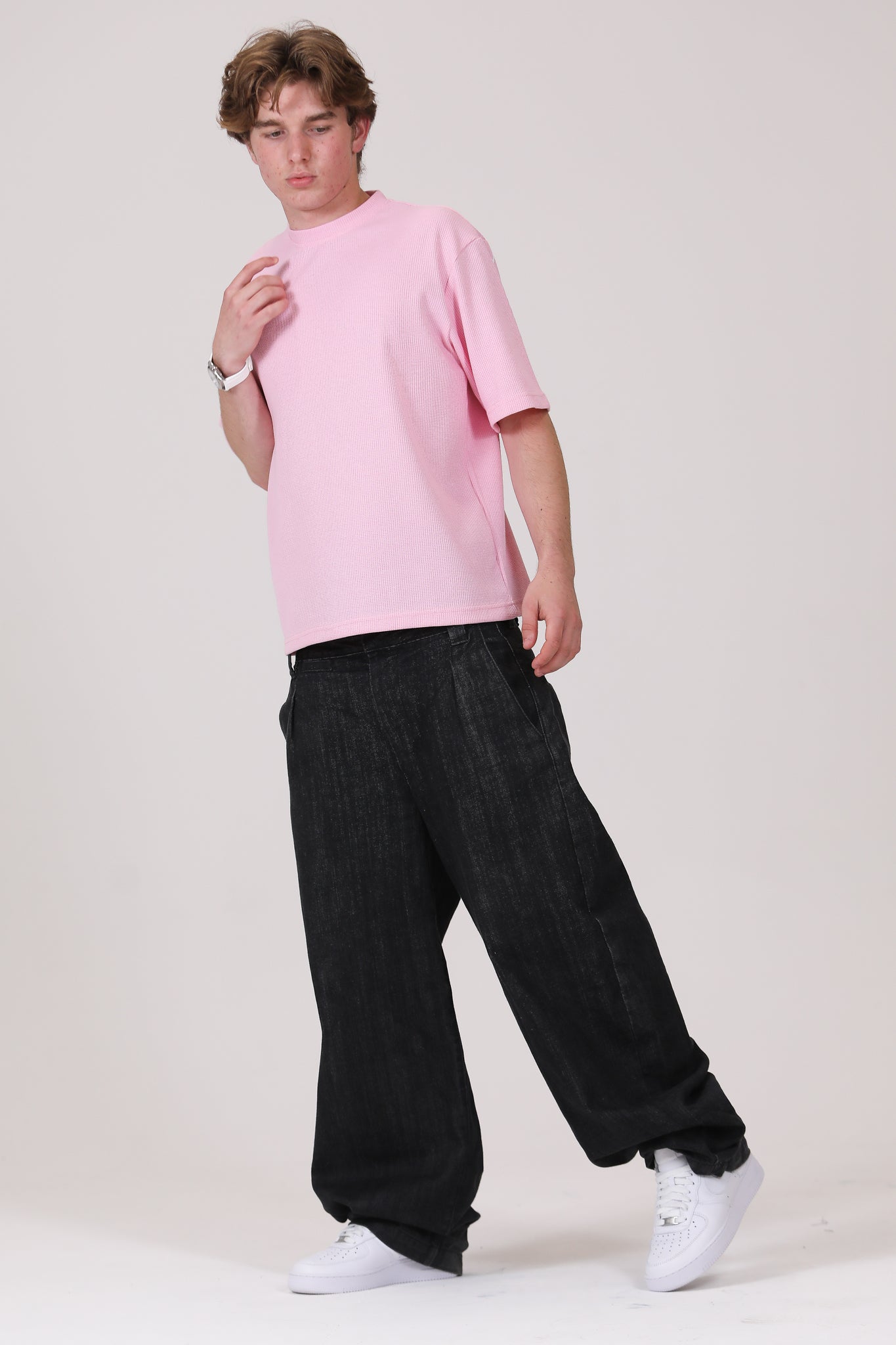 SCRIPT WAFFLE T-SHIRT PINK