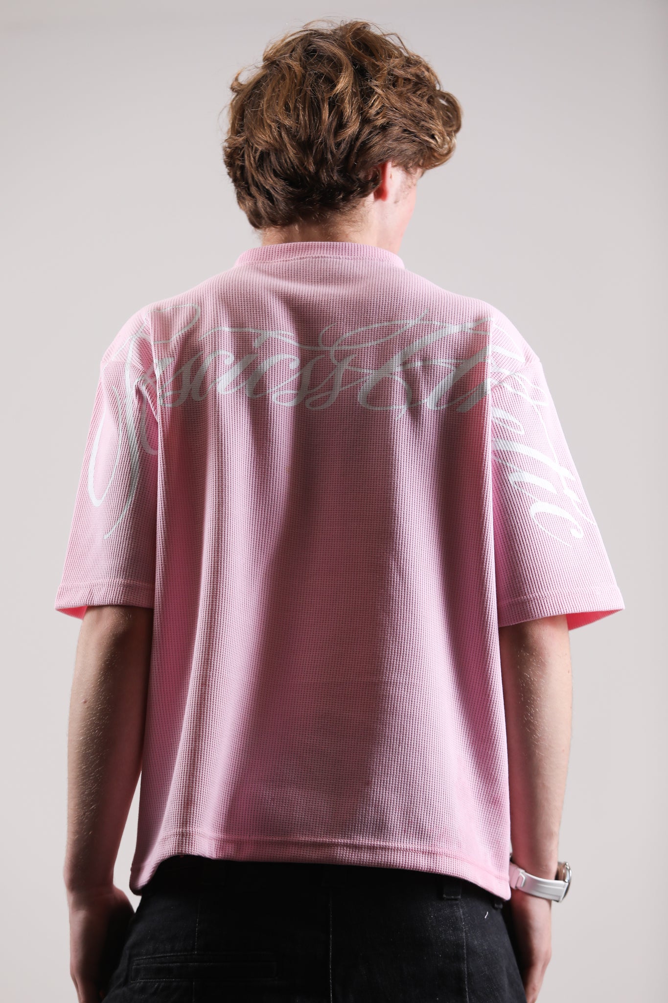 SCRIPT WAFFLE T-SHIRT PINK