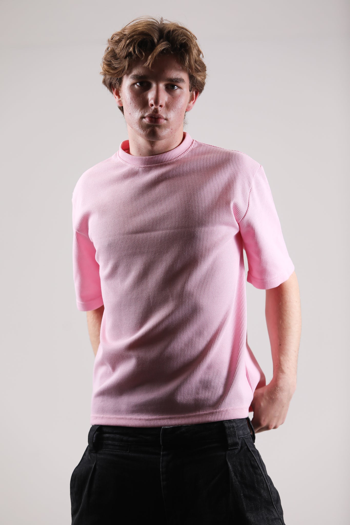SCRIPT WAFFLE T-SHIRT PINK