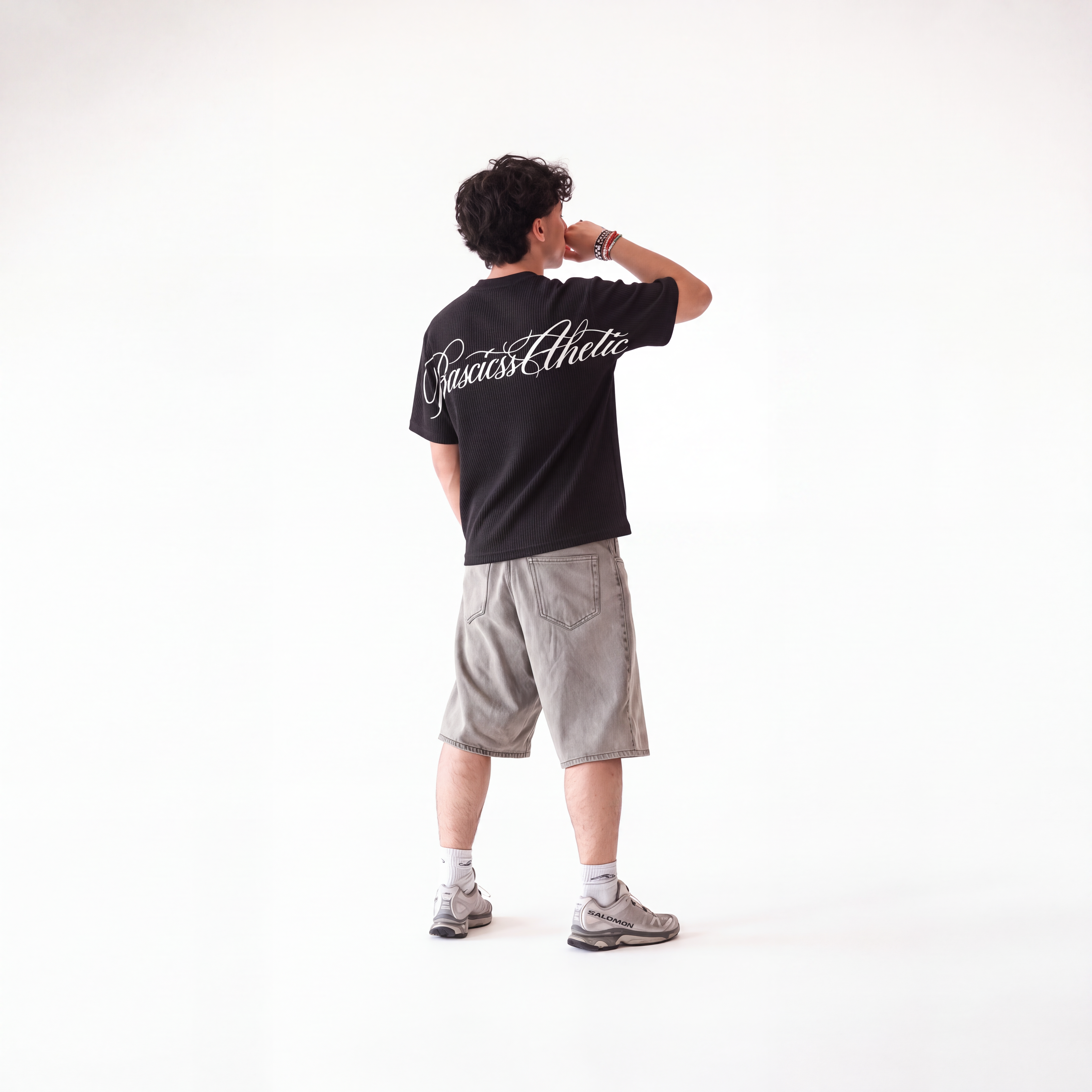 SCRIPT WAFFLE TEE BLACK