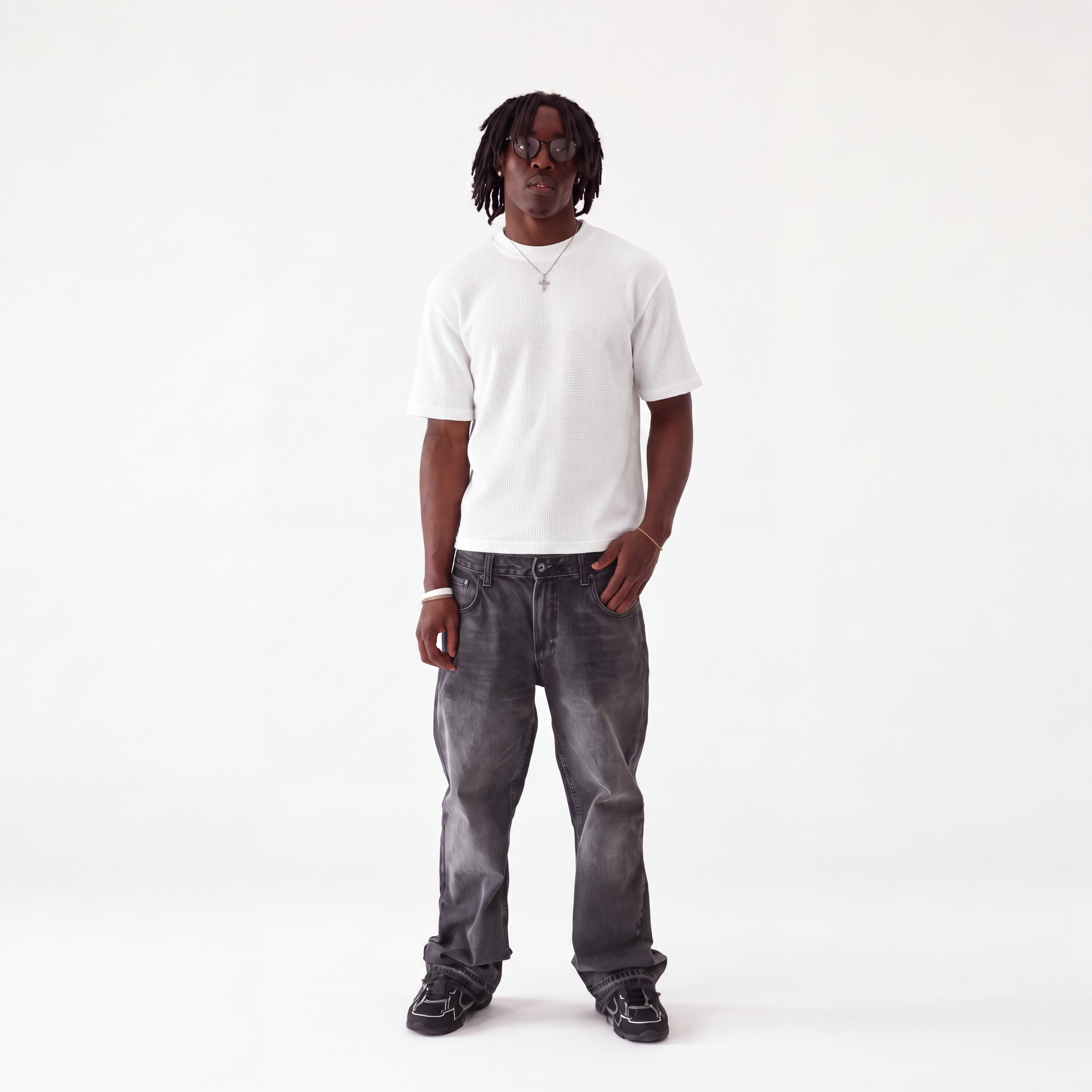 SCRIPT WAFFLE TEE WHITE